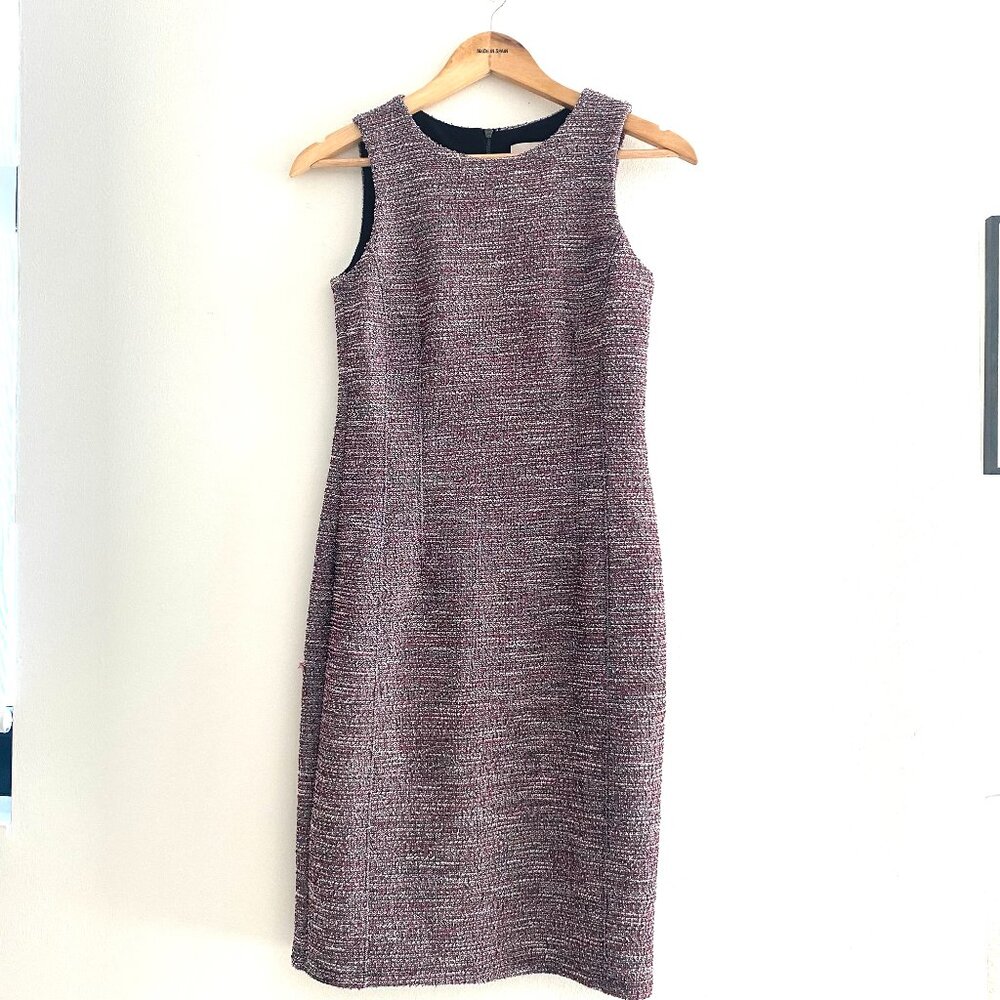 NWT Women's Loft Bouclé Fabric Sleeveless Dress in Red/Black/White Size 0